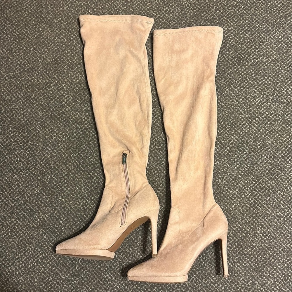 Jessica Simpson Blush Beige Suede Over-the-Knee Heeled Boots